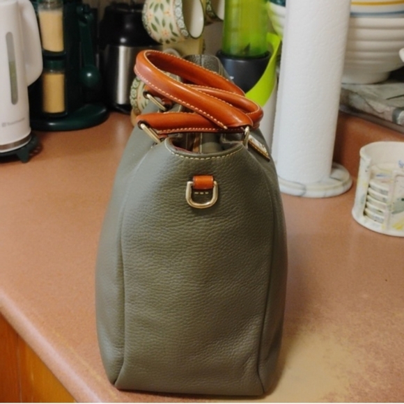 Dooney & Bourke Green Leather Satchel with Brown Accents - Picture 3 of 10